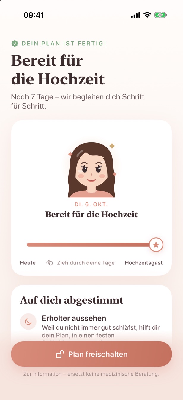 Primelys fertiger Plan: noch 7 Tage bis zur Hochzeit, mit einem Regler, der jeden Tag bis dahin zeigt